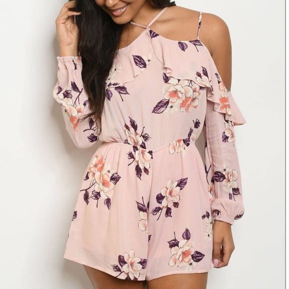 NWT London Blush Off Shoulder Strappy Ruffle Floral Romper Playsuit Small - Picture 5 of 11